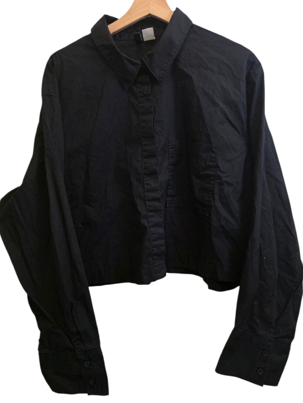 Divided Black Cropped Boxy Hidden Button-up Shirt With Pocket Size XL EUC